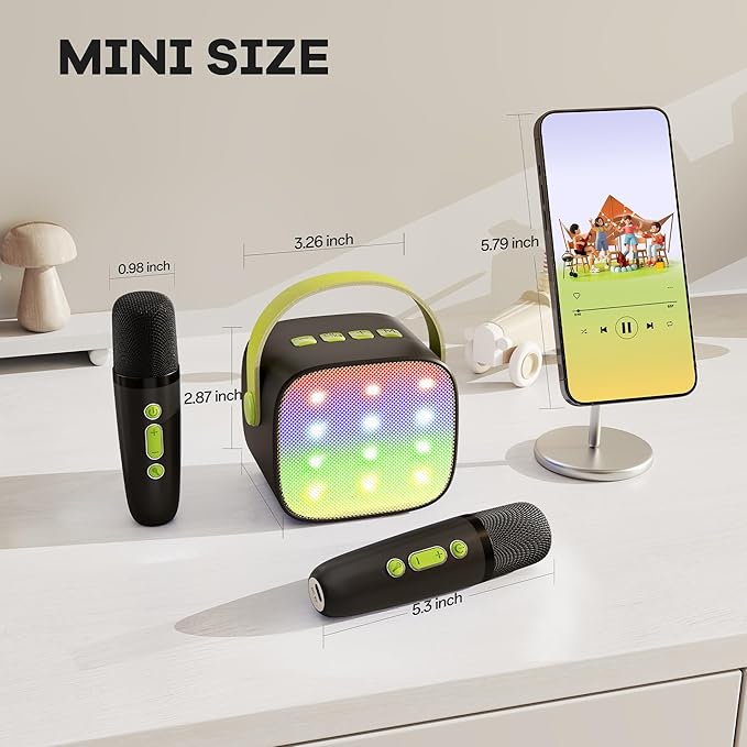 YLL Mini Karaoke Machine with 2 Wireless Microphones, TOP Kids Gifts for Girls Ages 3, 4, 5, 6, 7, 8, 9,10,11,12 +Year Old, 4-12 Years Old Birthday Toy Gift for Girls Boys Party (Black Green)