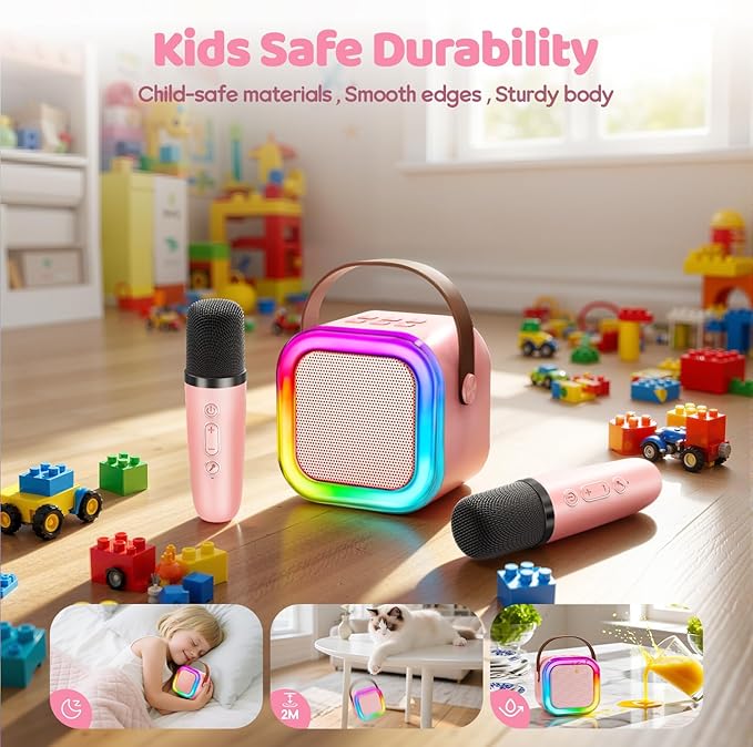 IROO Mini Karaoke Machine for Kids, 2025 TOP Toys Birthday Gifts Ideas for Girls Ages 4, 5, 6, 7, 8, 9, 10, 12+ Years Old, Portable MP3 Player with 2 Wireless Mics for Party