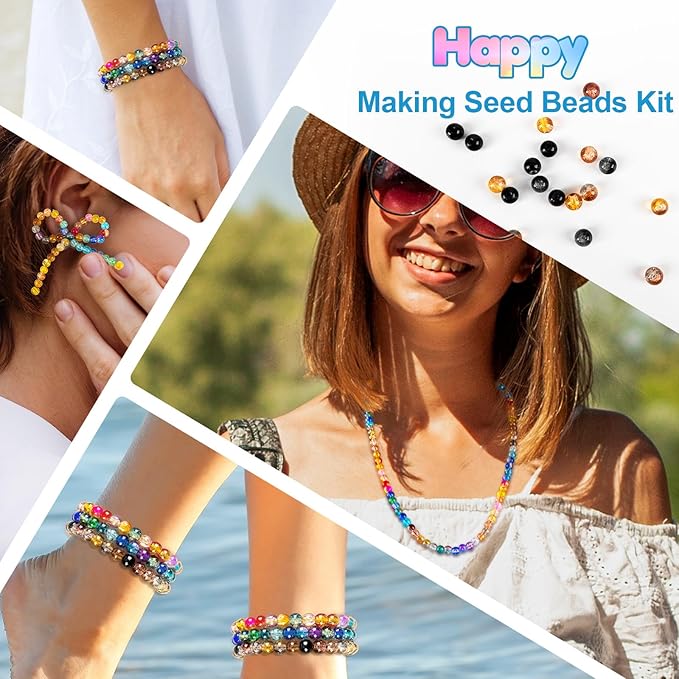 XSEINO About 1200PCS 6mm Crack Glass Beads,24 Assorted Crack Earthtone Blackwhite Series Colorful Crystal Beads for Bracelet and Jewelry Making and DIY Crafts,Friendship Bracelets