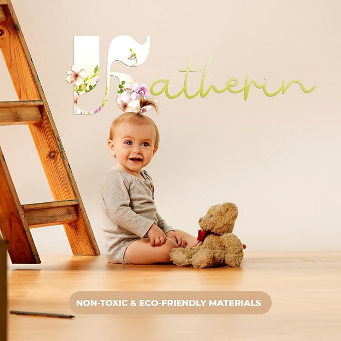 CRYPTONITE Personalized Name Flower Wall Decor | Custom Decal for Baby Nursery | Girl Bedroom Decor | Baby Girl Room (B. Flowers)