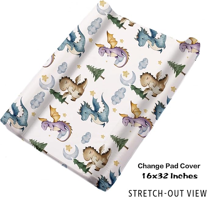 Personalized Baby Crib Bedding Set for Baby Boys Girls, Blue Dinosaur Design Custom Name Baby Crib Sets 5-Pcs, Toddler Double Layer Blanket Fitted Sheets Changing Pad Cover Rug Wall Art Set