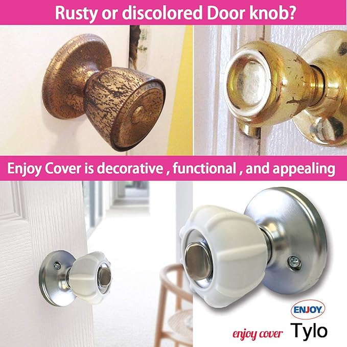 Enjoy Cover - 2 Pack Silicone Door knob Grips Maximum Grip Nonslip Arthritis & Senior Living Aids Grippy Easy Open Fits All Door Knob Universal Size Decorative (White)