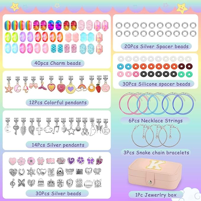 Charm Bracelet Making Kit with Jewelry Case with Charm Pendant Bracelet Kit Jewelry Making DIY Art & Craft Kit for Birthday Gifts Valentine Christmas