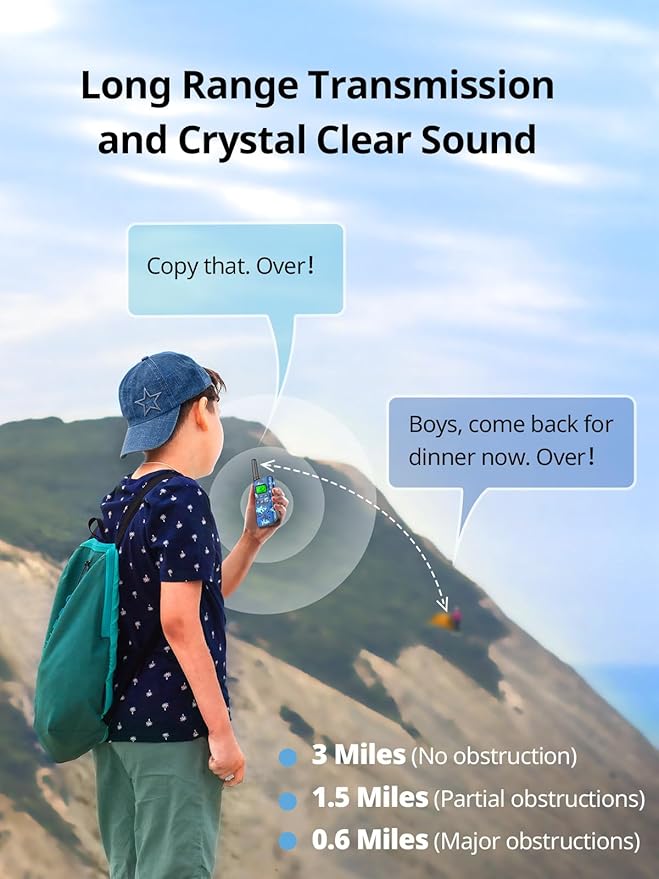 Walkie Talkies for Kids Rechargeable,Toys for Boys and Girls Ages 3-12, 2 Pack Long Range 2-Way Radios, Birthday Gifts,Christmas Stockings, Outdoor Play, Family Games, Hiking Camping Gear