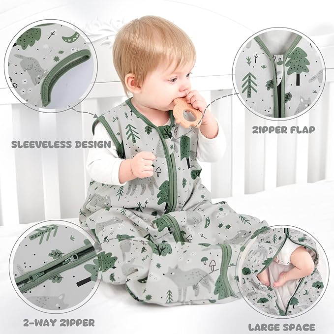 Yoofoss Baby Sleep Sack 12-18 Months Baby Wearable Blanket 100% Organic Cotton 2-Way Zipper Toddler Sleeping Sack, Lightweight Sleep Sacks for Babies