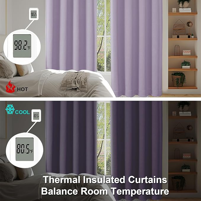 Simplebrand Ava Lilac Short 36 Inches Blackout Curtain 2 Panels Set, Half Window Rod Pocket Privacy Curtain Tiers for Kitchen, Curtains Blackout for Bathroom Shades, W40 x L36 Inch, Lilac