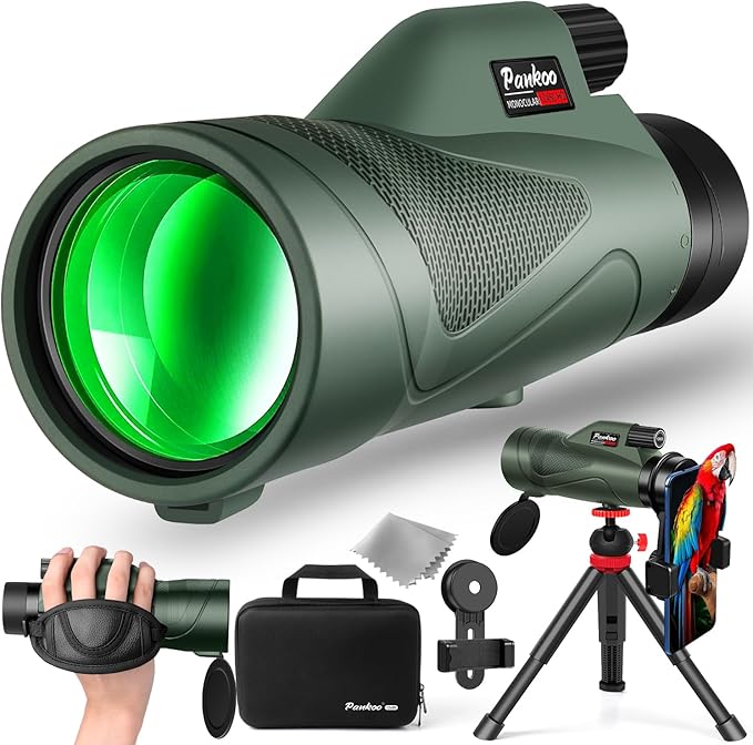 Pankoo 12x60 HD Monocular Telescope for Adults | Comes with Smartphone Adapter Tripod Hand Strap | Suitable for Bird Watching Sports Hiking Traveling