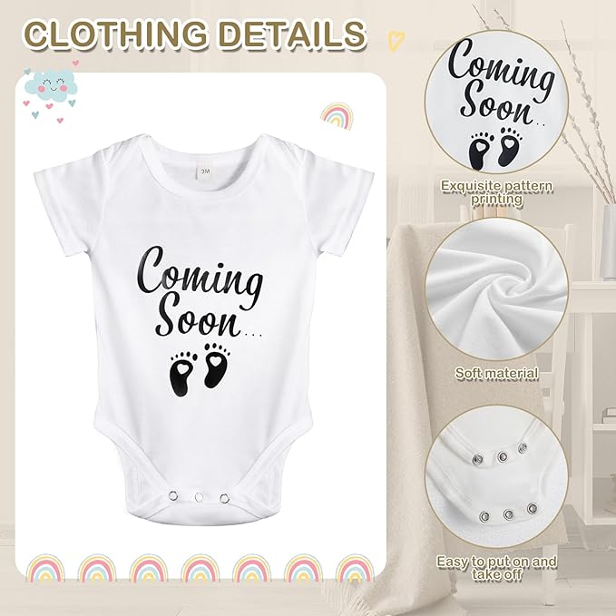 9 Pcs Pregnancy Announcement Set Pregnancy Reveal Ideas Felt Letter Board Baby Bodysuit Baby Booties Photo Frame Bear Plush Baby Wood Blocks for Coming Soon Baby Announcement (White,Bright)