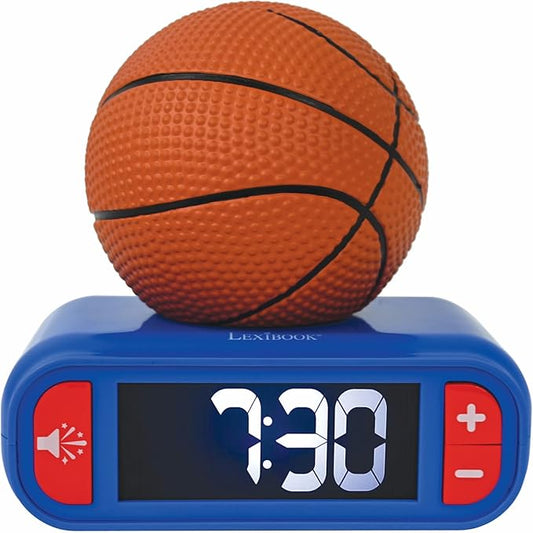 LEXiBOOK - Basketball - Basketball Nightlight Alarm Clock, Sounds and Melodies, LCD Backlit Screen, Luminous, Snooze, Blue/Orange, RL800BA