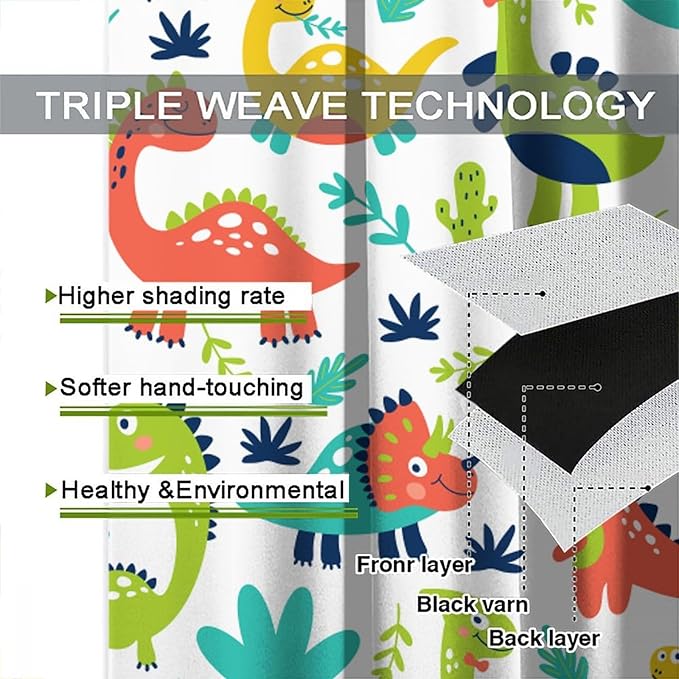 Rustic Dinosaurs Curtains Colorful Dino Kids Boys Cartoon Cute Cool Funny Decor Printed Blackout Rod Pocket Window Drapes for Living Room Bedroom W42xL84in 2 Panels