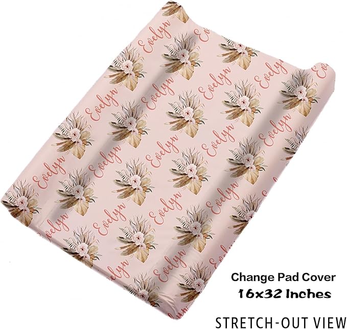 Custom Nursery Crib Bedding Set: 4 Piec Bohemian Flowers Baby Crib Sets for Girls with Personalized Name - Toddler Double Layer Blanket Set, Comfortable Crib Bed Sheets for Baby Toddlers