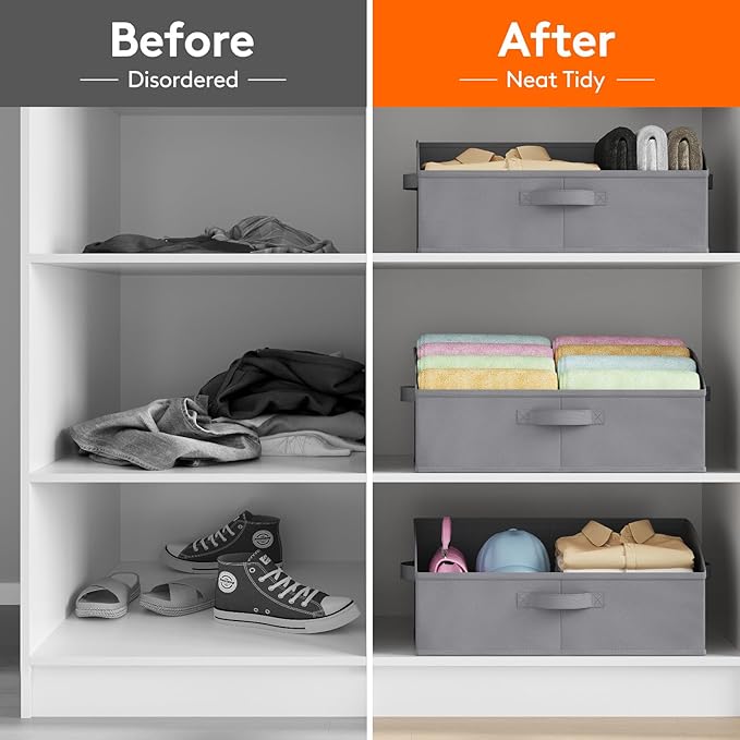 Lifewit Storage Baskets for Shelves, 6 Packs Non-woven Fabric Trapezoid Closet Organizer Bins with Handles, Foldable Clothing Containers Box for Clothes, Toy, Towel, Book, DVD, Hats, Large-Grey