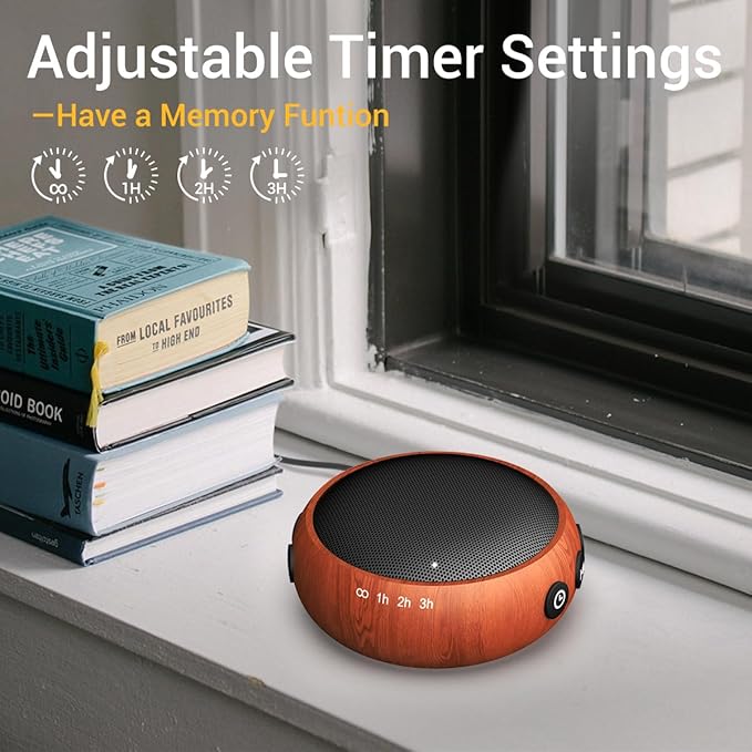 SoundMe Small Sound Machine Brown Noise Machine 30 Soothing Natural Sounds Rain Fan Pink White Noise Machine for Baby Kids Adults with 36 Volume Control Powered by AC or USB Sleep Timer Wood Grain