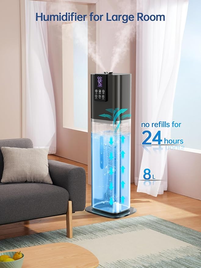 8L Smart Humidifier for Large Room Bedroom, Cover up to 505ft², Easy Top Fill, Remote & APP Control, Aroma Box, RGB Light, Last 48 Hours Suitable for Indoor Plant, Office, Home