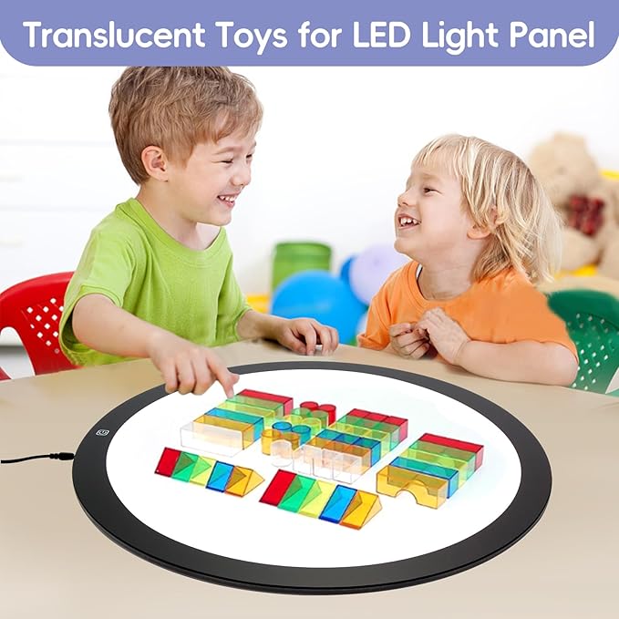 WaGlyndric Round LED Light Panel, Large Copy Light Tracing Box, 3 Levels Adjustable Brightness Light Table for Creative Exploration