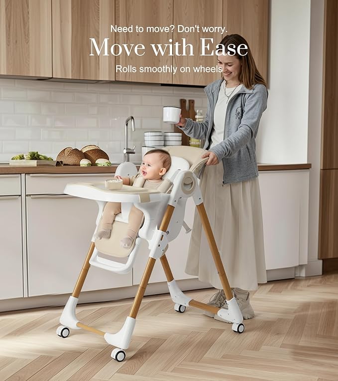 Mallify Convertible High Chairs for Babies and Toddlers, Height Adjustable Baby High Chair, High Chair with Removable Tray, Adjustable Backrest, Portable Baby Dinning Chair with Lockable Wheels
