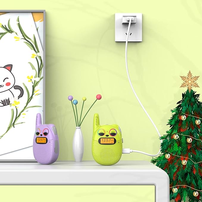 Qniglo Walkie Talkies for Kids - 2 Pack Rechargeable, Christmas & Birthday Gifts for Boys & Girls Age 3-12, Long Range Kids Walkie Talkies with FM Radios for Family Adventure Camping & Spy Games