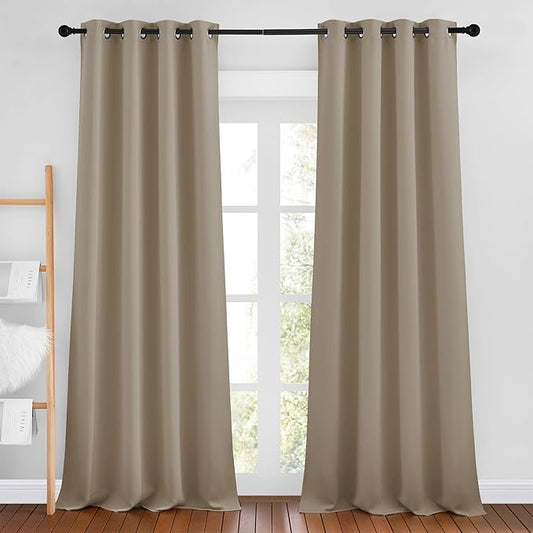 NICETOWN Taupe Blackout Curtains & Drapes - Thermal Insulated Grommet Blackout Light Blocking Room Darkening Window Treatments for Bedroom/Living Room (2 Panels, W46 x L90)