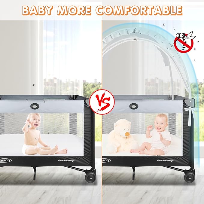 Pack N Play Tent - Mini Crib Tent to Keep Baby from Climbing Out - Crib Net to Keep Baby in - Pop Up Breathable Cribs Cover - Canopy with Upgrade Strong Mesh and Durable Zipper (White, Small)