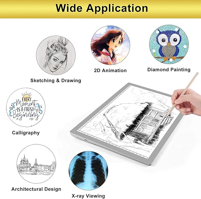 TOHETO Portable A4 Tracing LED Copy Board with Carry Bag, Cordless Battery Powered 5 Levels Brightness Light Box Rechargeable Light Board for Weeding Vinyl X-ray Viewing Diamond Painting (Grey)