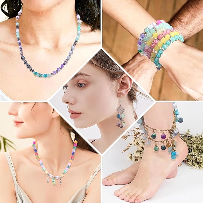 1100pcs 8mm Round Glass Beads for Jewelry Making, Bracelet Necklace Earring DIY Crafts Bulk Kit with Large Hole 83 Different Crystal Beads for Adults Jewelry Supplies