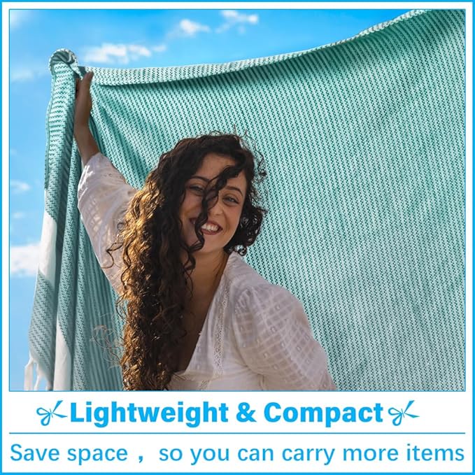 Oversized Turkish Beach Towel Blanket XXL Cotton Sandproof Towels Boho Woven Extra Large Big Sand Free Giant Throw Thick Blankets Huge Quilt XL Picnic Camping Necessities Cloud For Adult Gifts Teal