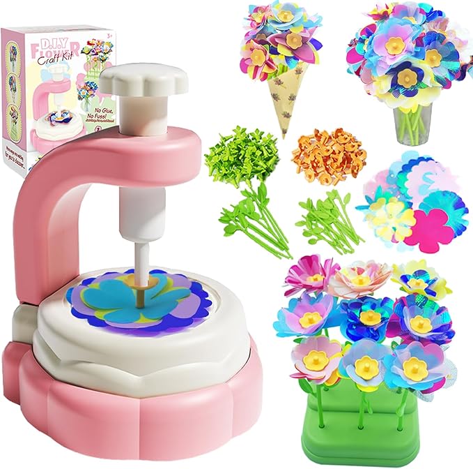 Xuoent Fabric Flower Bouquets Toys, Kids Craft Kits Ages 4-12, DIY Flower Making Kit, Creative Arts and Crafts for Kids, 4 5 6 7 8 Year Old Girl Birthday Gift