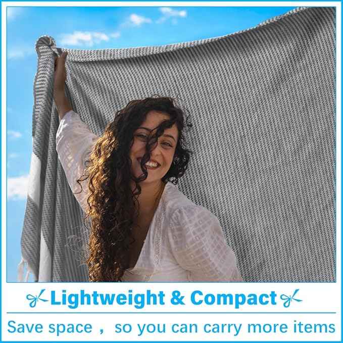 Oversized Turkish Beach Towel Blanket XXL Cotton Sandproof Towels Boho Woven Extra Large Big Sand Free Giant Throw Thick Blankets Huge Quilt XL Picnic Camping Necessities Cloud For Adult Gifts Black