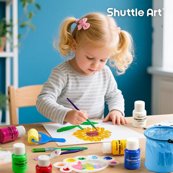 Shuttle Art Tempera Paint, 30 Colors Washable Paint for Kids, 2oz/60ml Bottle, Non-toxic for Toddlers with Glitter Metallic Neon Colors, For Art, Crafts and School Projects
