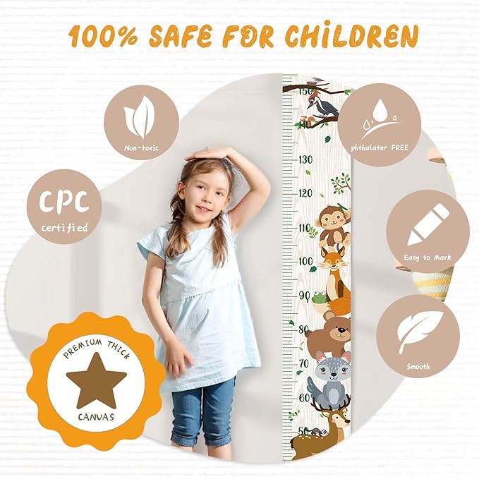 Personalized Name Kids Growth Chart Height Measuring Chart, Zoo Kids Growth & Measuring Chart in Inches, Fun & Stylish Height Tracker for Children, Growth Ruler, Hangable&Waterproof
