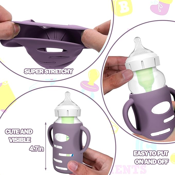 BUSOHA 3 Pack Silicone Sleeves for Dr. Brown's Glass Baby Bottles - Drop Protection Baby Bottle Sleeves Compatible with Dr. Brown's Newborn Glass Bottles with Silicone Handles,9oz