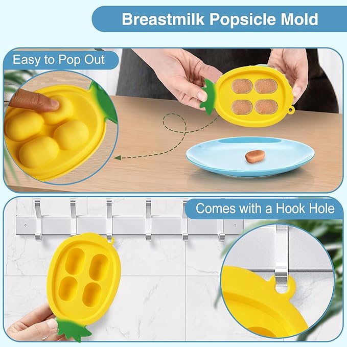 Baby Fruit Food Feeder - Silicone Nibble Tray Combo - Breastmilk Popsicle Mold for Cooling Relief, BPA Free Mesh Feeder for Infant Self Feeding (Monkey Blue + Pineapple)