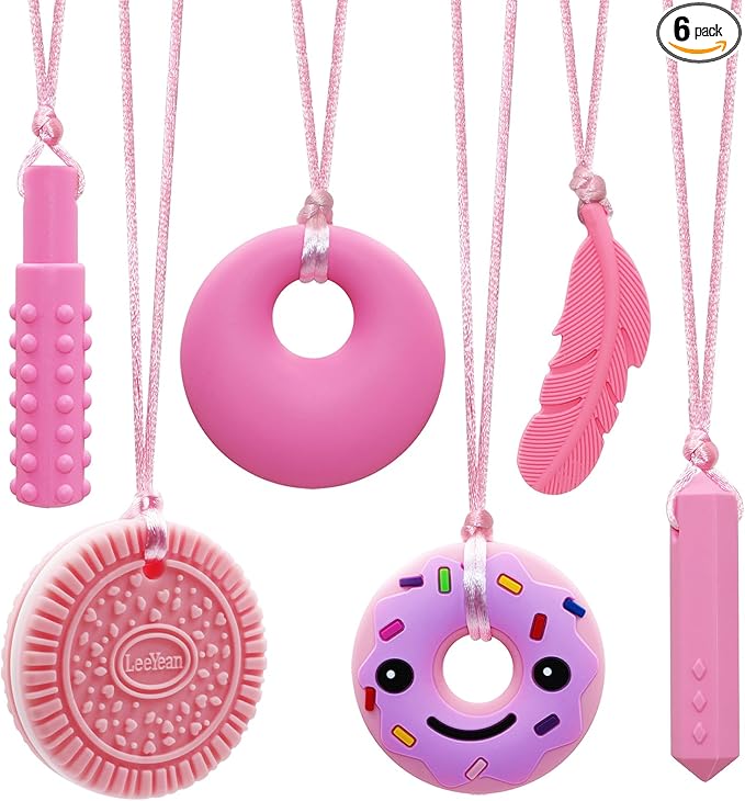 Chew Necklaces for Sensory Kids, Silicone Chewy Necklace for Children with Autism, ADHD, SPD, Chewing, 6 Pack Autism Sensory Toys