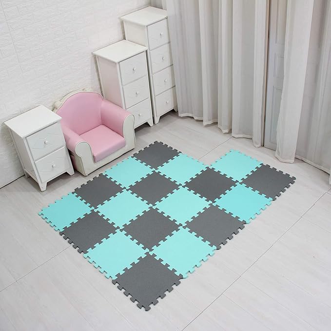 MQIAOHAM® 18 Pieces Puzzle Play Mats, Soft Baby Play Mat, Kids Interlocking Foam Floor Tiles, Toddlers Carpet Playmats G301018-108112