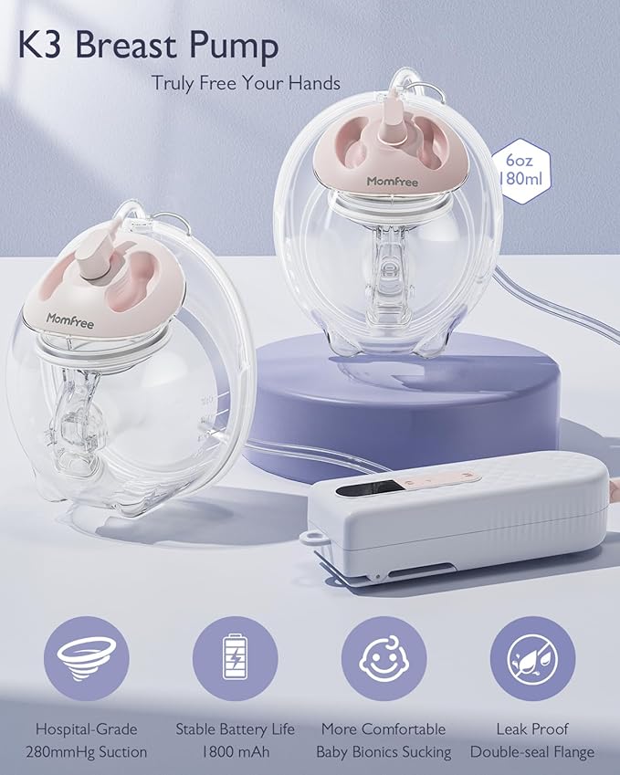 Breast Pump Hands Free K3 Updated,Wearable Breastfeeding Pump with Soft Double-Seal Flange,1800mAh Long Battery Life & LED Display, 3 Modes & 9 Levels Electric Breast Pumps Portable 15-24mm