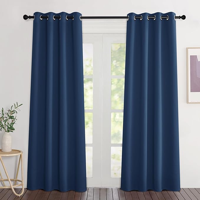 NICETOWN Moroccan Blue Blackout Curtains 84 inch Length 2 Panels, Grommet Thermal Insulated Window Treatments Light & Sound Reducing Drapes for Living Room/Bedroom, W46 x L84