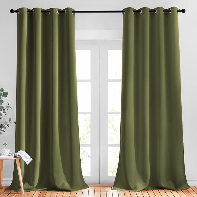 NICETOWN Patio Glass Door Panels - (52 inches Wide x 120 inches Long, Olive Green, 1 Pair) Blackout Curtains for Window Decoration, Privacy Panel Drapes for Dining Room and Guest Room