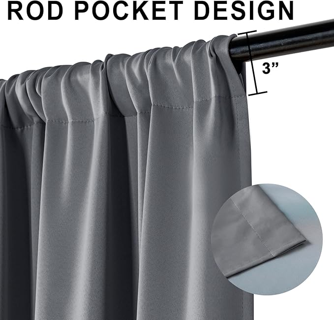 XWZO 100% Blackout Curtains 84 Inches Long - Heat and Full Light Blocking, Thermal Insulated Rod Pocket Window Panels for Bedroom/Nursery with Tiebacks, Dark Grey, W42 x L84, Set of 2 Draperies