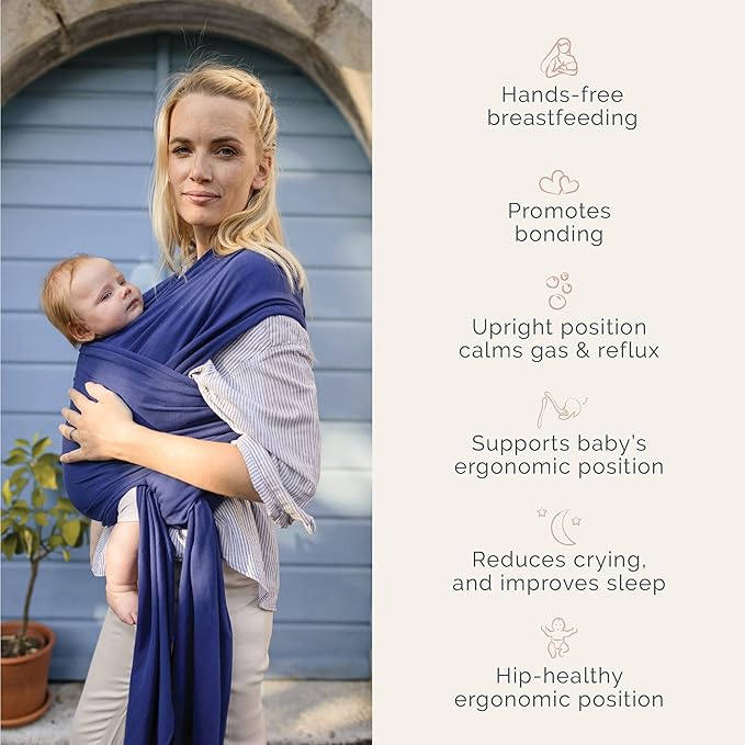 Boba Baby Wrap Carrier – Original Baby Sling Carrier for Newborns (7–35 lbs), Soft, Secure, Hands-Free & Ergonomic, Ideal for Comfortable Bonding, New Parents (Serenity Dark Blue)