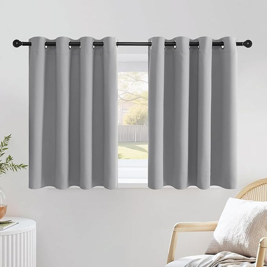NICETOWN Silver Grey Cafe Curtains 36 inches Long, Grommet Room Darkening Window Treatment Thermal Drapes for Kitchen, 2 Panels, W52 x L36