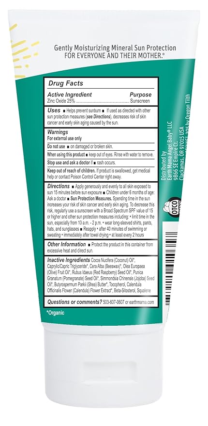 Earth Mama Baby Mineral Sunscreen Lotion SPF 40 | Non-Nano Zinc, Natural Water Resistant Sun Cream for Babies, Kids & Adults, 3-Ounce (2-Pack)