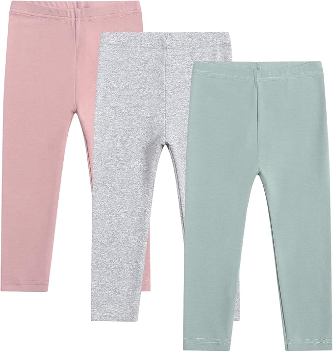 Toddler Organic Cotton Girls Leggings Casual Basic Leggings Full Length Bottom Solid Color 3 Pack