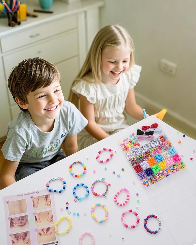 BestNow Bracelet Making Kit Beads for Bracelets Pony Beads Polymer Clay Beads Smile Face Beads Letter Beads for Jewelry Making DIY Arts and Crafts Gifts Toys for Girls Age 6-12