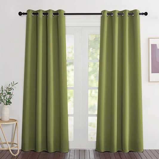 NICETOWN Room Darkening Fresh Green Curtains 84 inches Long, Grommet Room Darkening Thermal Insulated Sound Dampening Window Treatments for Bedroom/Home Office, 2 Panels, W46 x L84
