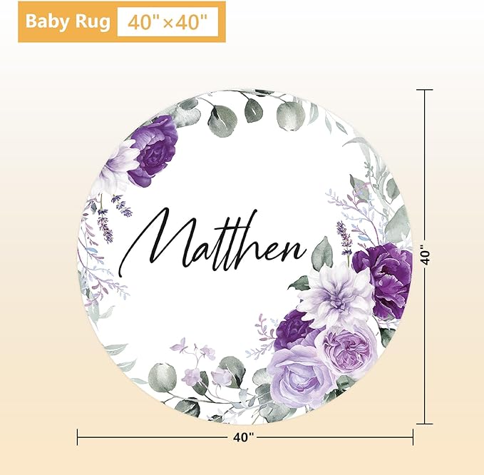 Personalized Baby Bedding Set - 5 Pcs Custom Toddlers Bedding Set with Infant Name - Soft Double Layer Nursery Crib Set for Girls Boys - Customized Infant Gifts for Baby Shower - Purple Flowers