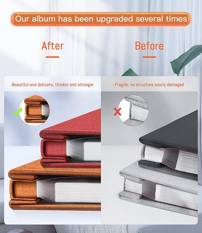 popotop Photo Album Self Adhesive with Picture Display Window,60 Pages DIY Scrapbooking Supplies Kit for 4x6 8x10 Picture,Linen Cover Memory Book for Baby Wedding, with Scraper and Metallic Pen