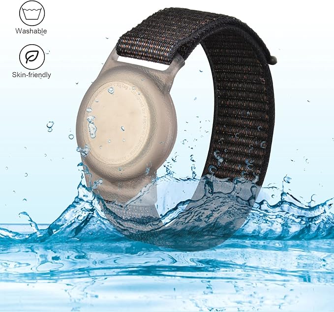 Kids Wristband Compatible with Apple AirTag, Protective Case for Air Tag GPS Tracker Holder with Nylon Bracelet, Adjustable Anti Lost Watch Band for Toddler Child Elder(Black)