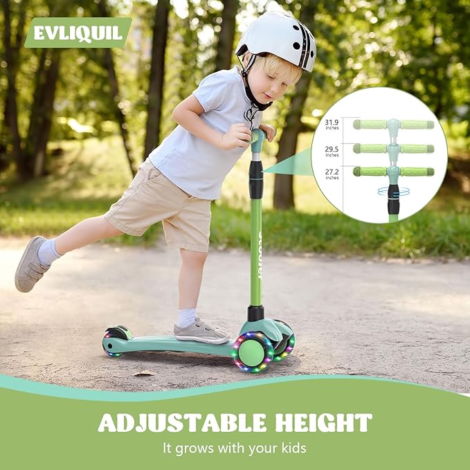 Kids Scooter,Lighted Wheels and 3 Adjustable Height Handlebars Scotters for Kids 3-12,3 Wheel Toddler Kick Scotter for Boys & Girls up to 132 Lbs.
