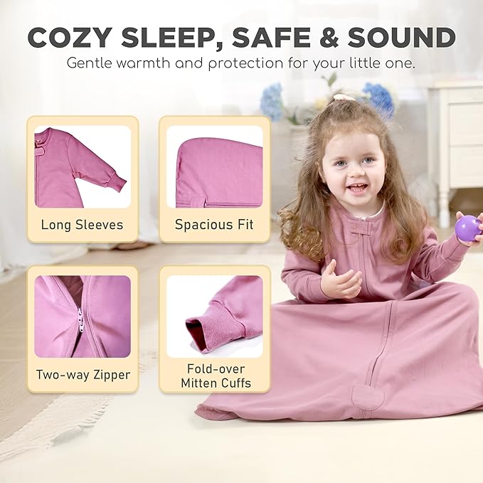 Mama Cheetah Baby Sleep Sack with Sleeves, 0.5 TOG Organic Cotton Wearable Blanket and Two-Way Zipper, Swaddle Transition Long Sleeve Sleeping Bag for Newborn Infant Toddler, 6-12 Months