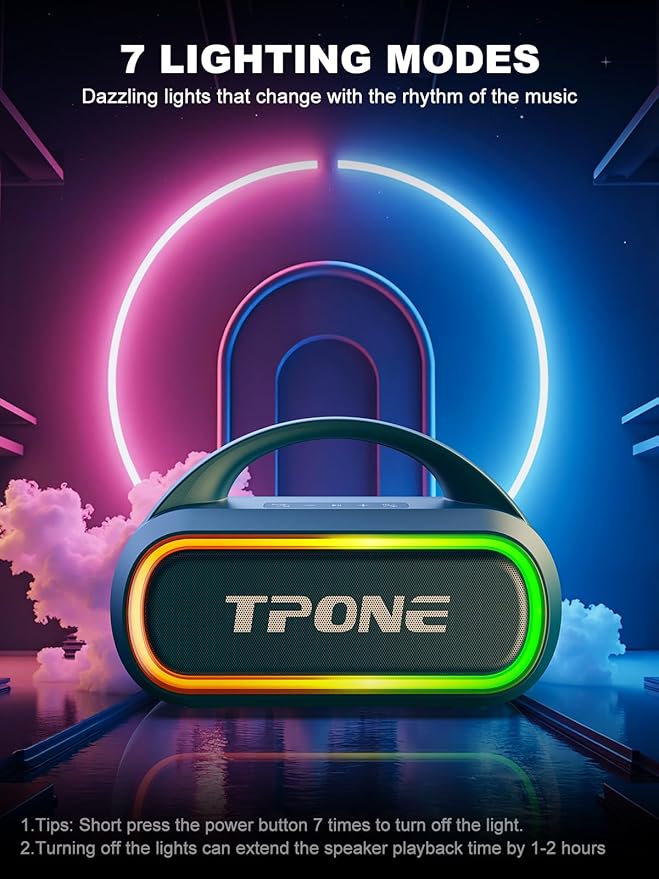 Bluetooth Speaker, IPX7 Waterproof Portable Wireless Speaker with 30W (Peak) Loud Stereo Sound, 100ft Range, Multi-Colors Rhythm Lights, TWS Pairing, BT5.3, for Home/Party/Outdoor/Beach (Indigo Blue)